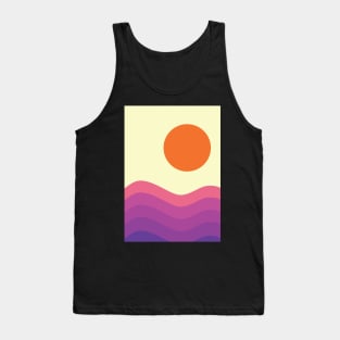 Minimalist Monochramatic Abstract Sunset and Purple Sea Waves Graphic Art Tank Top